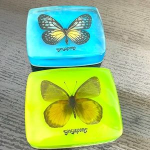 2 collectable acrylic paperweights. New. Gorgeous colors. Lime green & sky blue